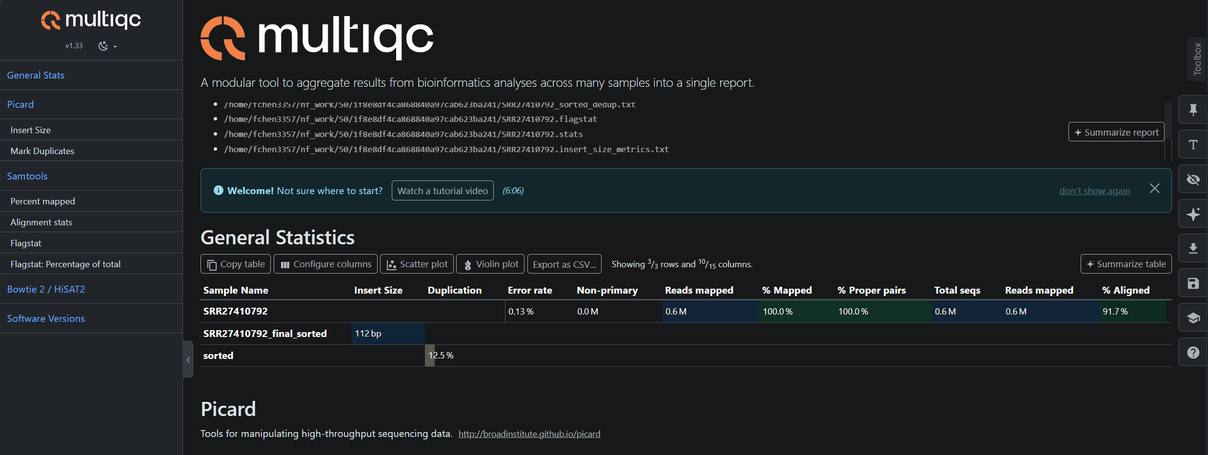 ATAC alignment MultiQC